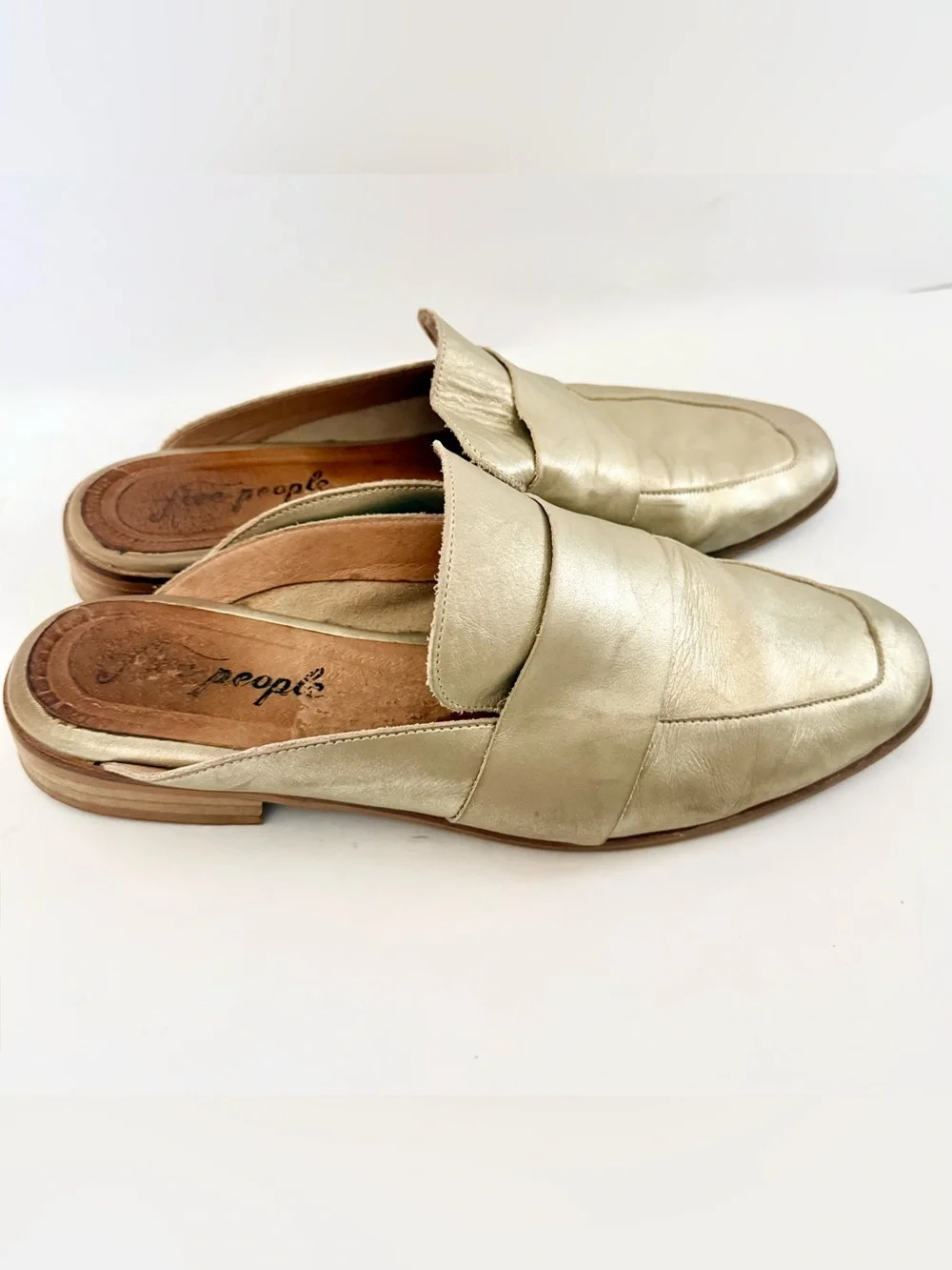 Free People At Ease Mules Slides Flats Metallic Gold Loafer Size 9.5